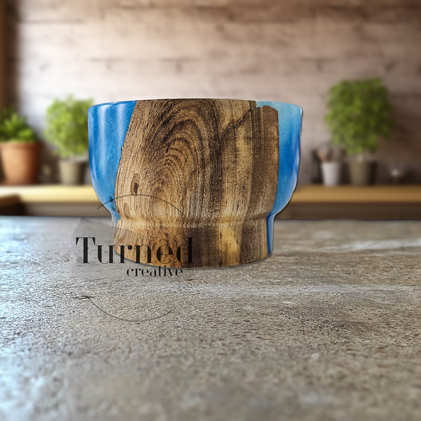 Hand Turned Spalted Maple and Blue Epoxy Trinket Bowl