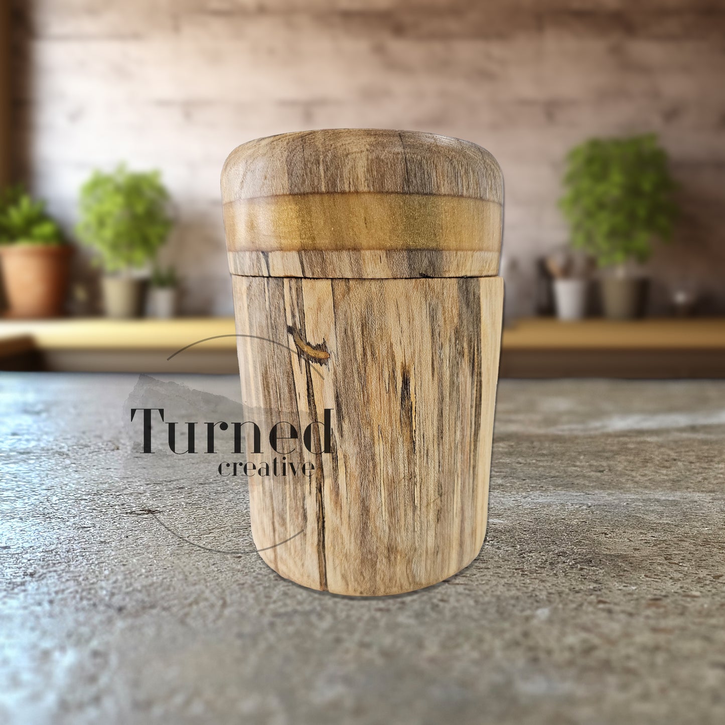 Hand Turned Spalted Maple Canister w/ Gold Epoxy