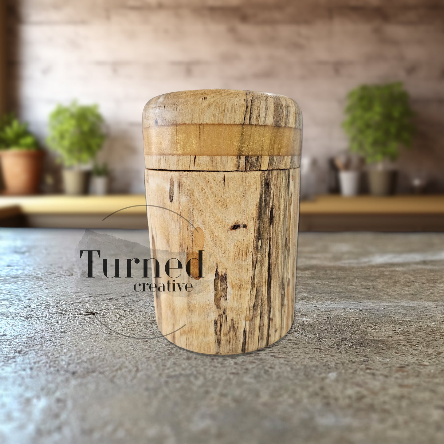 Hand Turned Spalted Maple Canister w/ Gold Epoxy