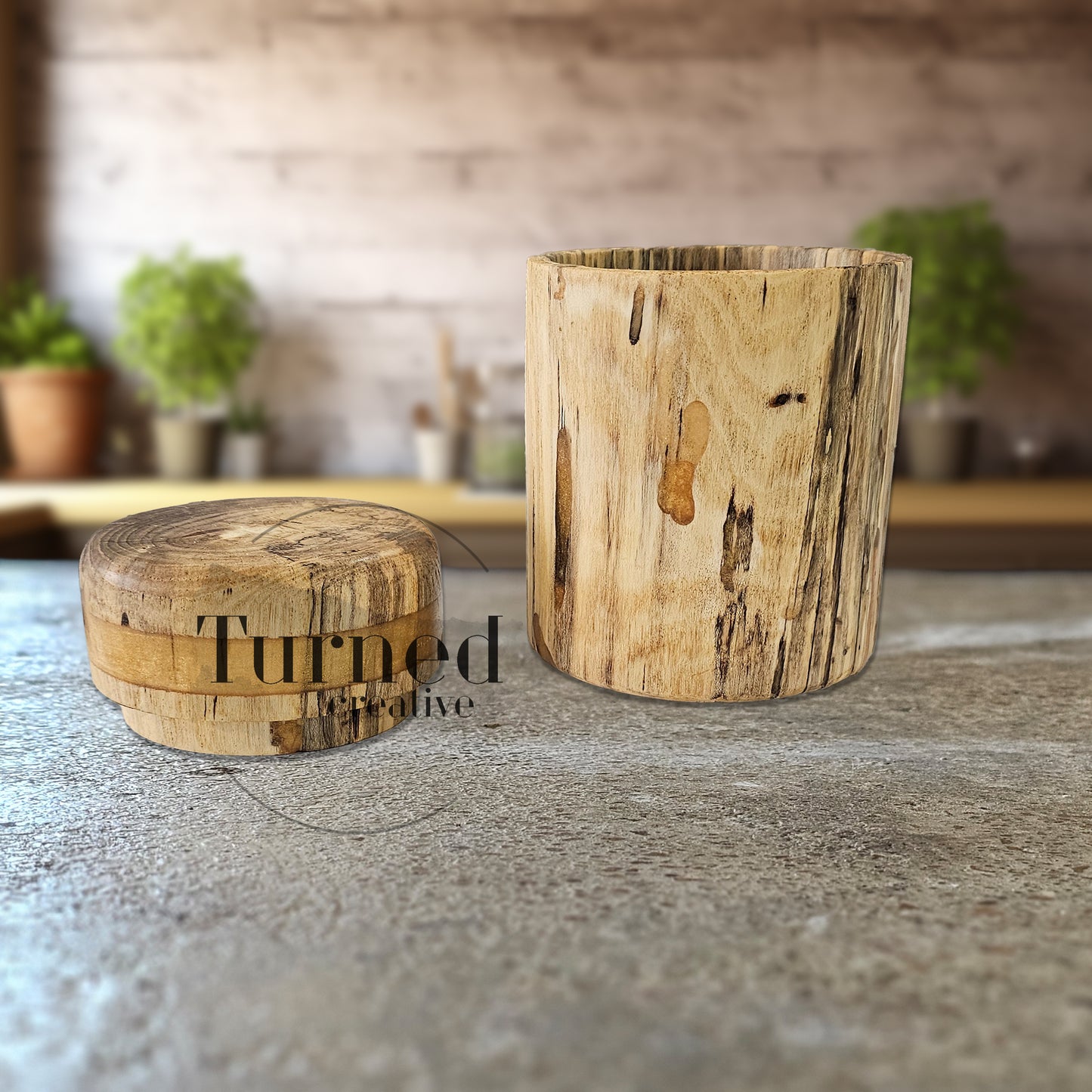 Hand Turned Spalted Maple Canister w/ Gold Epoxy