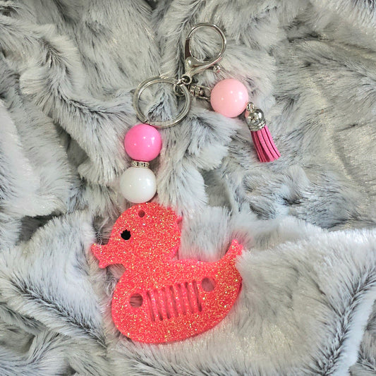 Beaded Keychain - Hot Pink Duck