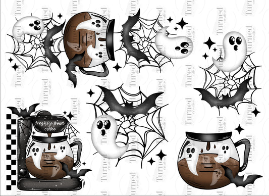 cute spooky halloween coffee uv dtf element sheet