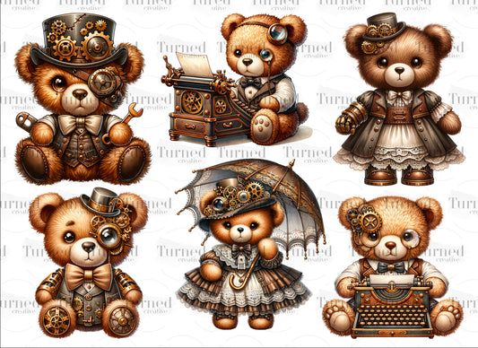 UV DTF Element Sheet: Steampunk Teddy Bears