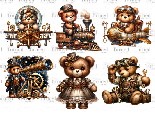 UV DTF Element Sheet: Steampunk Teddy Bears