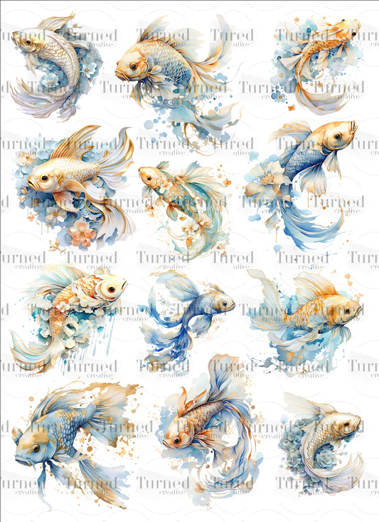 uv dtf element sheet watercolor koi